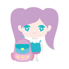 kids, cute little girl anime cartoon with school backpack