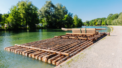 a raft on the isar river in munich