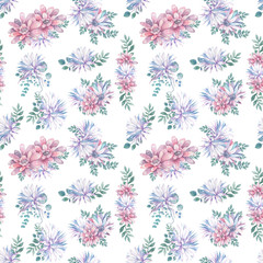This Modern Pink and Purple Floral Pattern Features a Repeating Flower Background Design with Pastel Colors. Watercolor lotus and cactus flowerts colorful illustration for wedding, clebration, invite