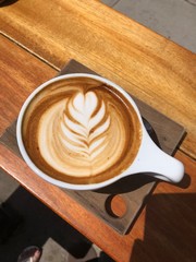 cup of coffee on wooden table