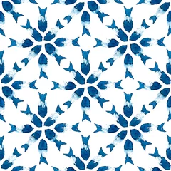 Fotobehang Blauw wit Geometrische vissen blauw patroon