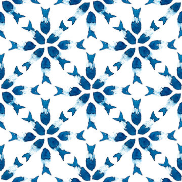 Geometric Fishes Blue Pattern