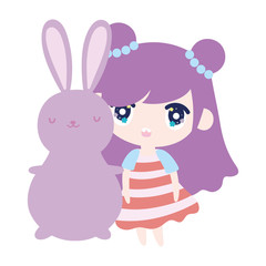 kids, cute little girl anime cartoon bunny