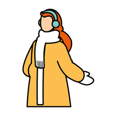 woman with winter clothes on white background