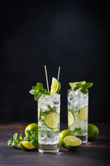 mojito with lime, mint  and ice