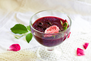 light aromatic rose jam in a glass