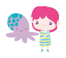 cute little boy cartoon and toy octopus