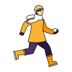 man standing with winter clothes on white background