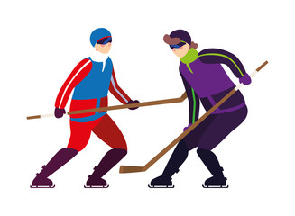 Obraz premium men playing ice hockey in white background