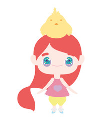 cute little girl anime cartoon with chicken in head
