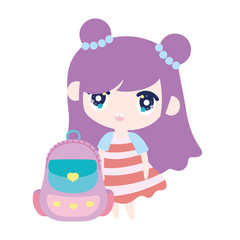 kids, cute little girl anime cartoon with school backpack
