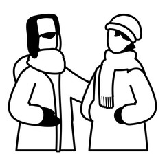 couple of people with winter clothes on white background