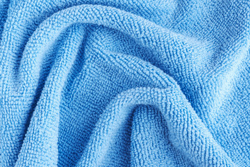 Wrinkled blue microfiber cloth texture of microfiber towel