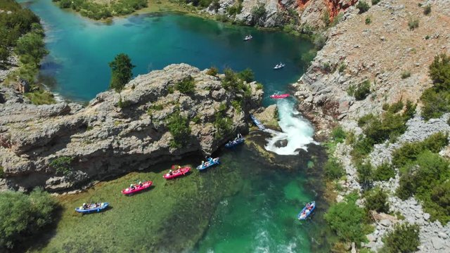 Aerial view of whitewater kayaking on the Zrmanja RIver, Croatia