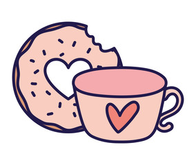 happy valentines day sweet bite donut and coffee cup