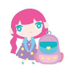 kids, cute little girl anime cartoon with school backpack