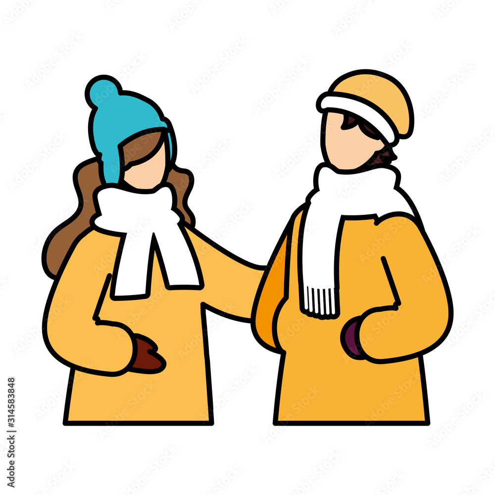 Wall mural couple of people with winter clothes on white background