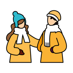 couple of people with winter clothes on white background
