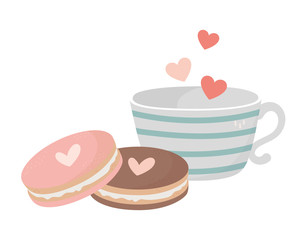 happy valentines day coffee cup and cookies heart love