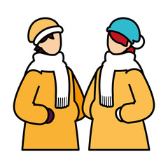 couple of people with winter clothes on white background