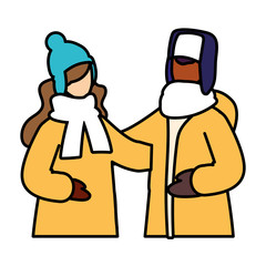couple of people with winter clothes on white background