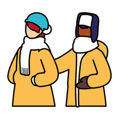 couple of people with winter clothes on white background
