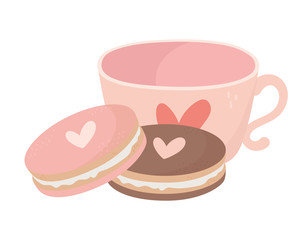 happy valentines day coffee cup and cookies heart love