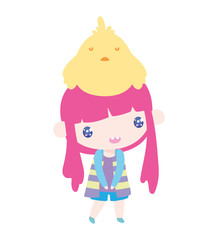 cute little girl anime cartoon with chicken in head