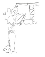 One continuous line drawing of Construction manager controlling building site with plan.  Simple line art drawing of  foreman controlling Security.illustration of building architecture business.