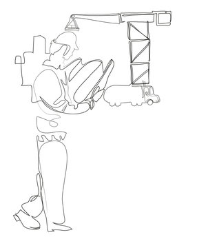 recommend clip art: One continuous line drawing of Construction manager controlling building site with plan.  Simple line art drawing of  foreman controlling Security.illustration of building architecture business.
