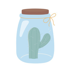 glass jar with cactus decoration flora icon