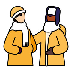 couple of people with winter clothes on white background
