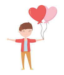 happy valentines day young boy with balloon heart love card