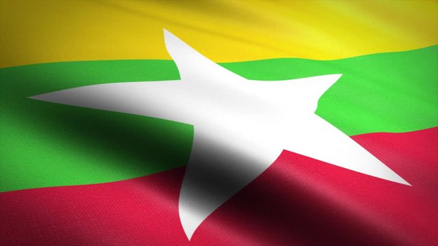 Flag of Myanmar (Burma). Waving flag with highly detailed fabric texture seamless loopable video. Seamless loop with highly detailed fabric texture. Loop ready in HD resolution 1080p 60fps