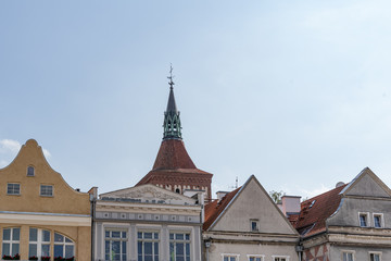 Medieval buildings front-view rooftop panorama