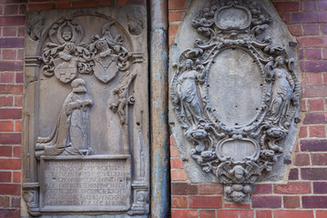 Details of exterior wall of St Mary Magdalene church located in historic part of Wroclaw city, Poland