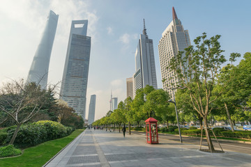 Fototapeta na wymiar Street view of the business city center in the morning. Shanghai.