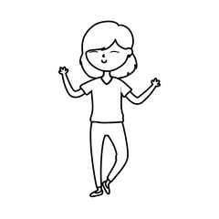 happy young woman cartoon hands up celebrating linear