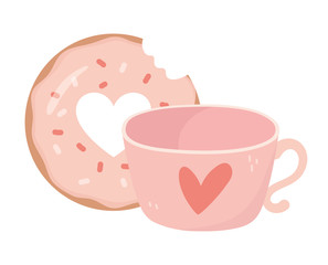 happy valentines day sweet bite donut and coffee cup