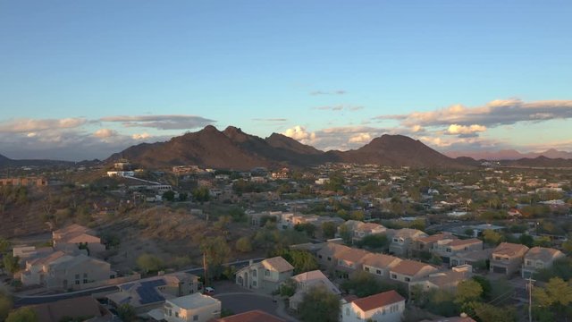 Aerial Scottsdale Luxury Real Estate: Camelback Mountain Sunset Homes