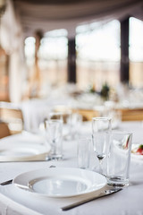 Table set for an event party or wedding reception.