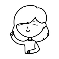 happy young woman cartoon waving hand celebrating linear