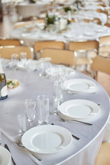 Table set for an event party or wedding reception.