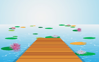 Wood walkways with clear water at the beach	