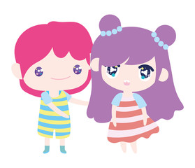 kids, little girl and boy anime cartoon characters