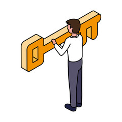 businessman with golden key on white background