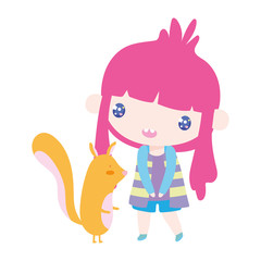 cute little girl cartoon and squirrel animal