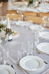 Table set for an event party or wedding reception.