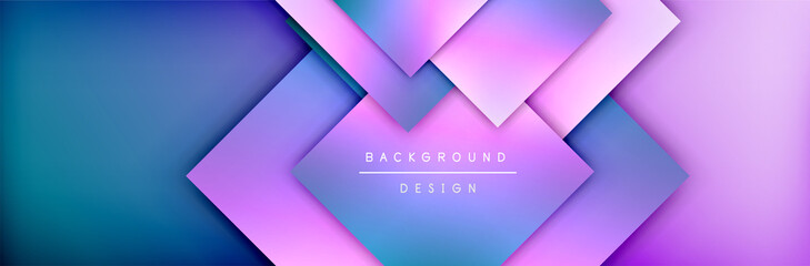 Square shapes composition geometric abstract background. 3D shadow effects and fluid gradients. Modern overlapping forms