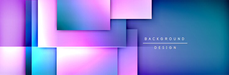 Naklejka premium Square shapes composition geometric abstract background. 3D shadow effects and fluid gradients. Modern overlapping forms